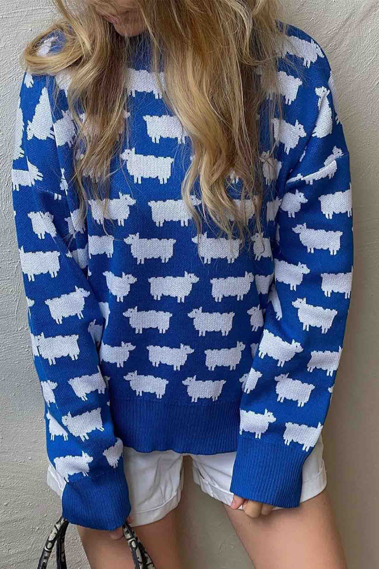 Sheep Crew Neck Long Sleeve Sweater