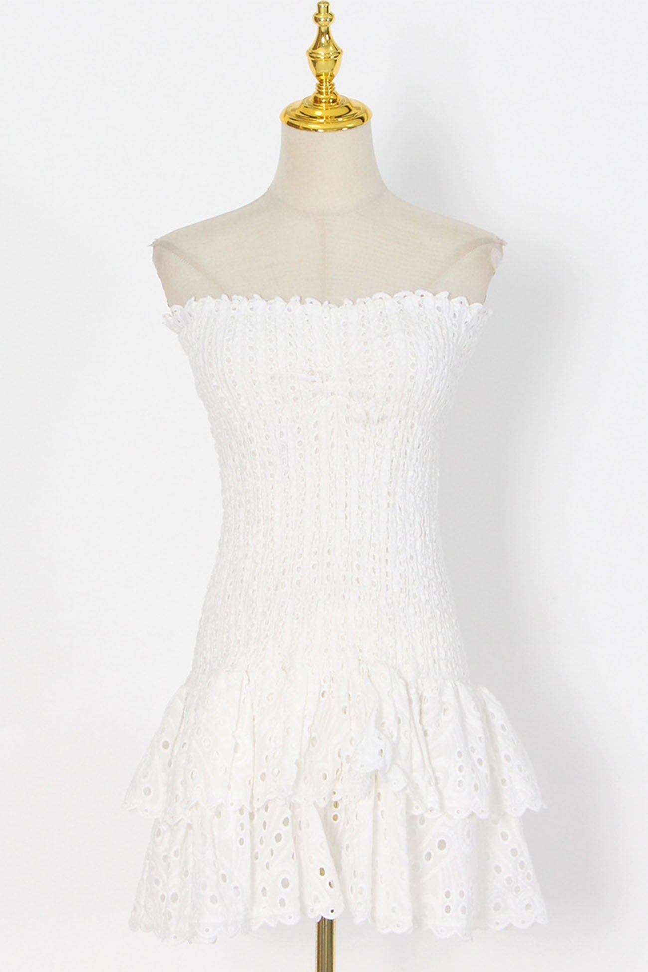 Shirred Off-The-Shoulder Embroidery Tiered Dress