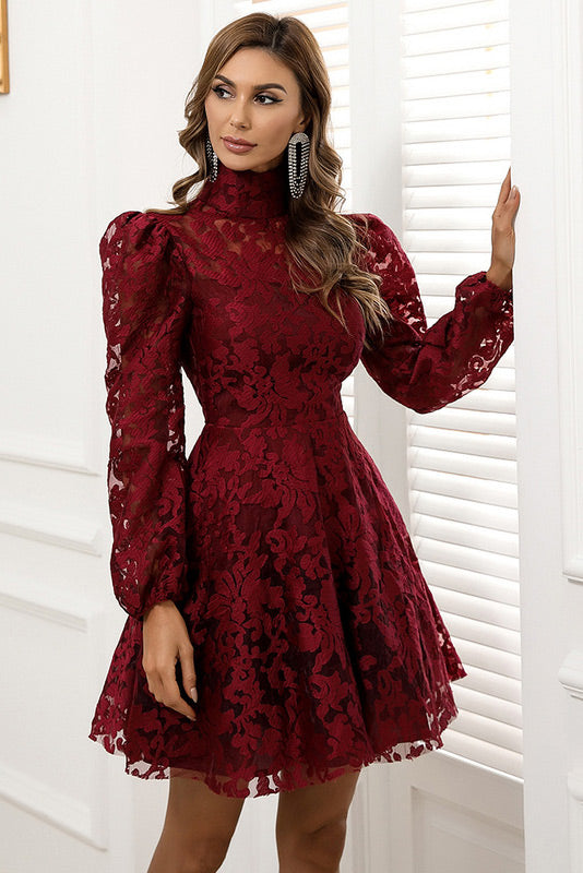 Short Lace Long Sleeve A-Line Party Dress