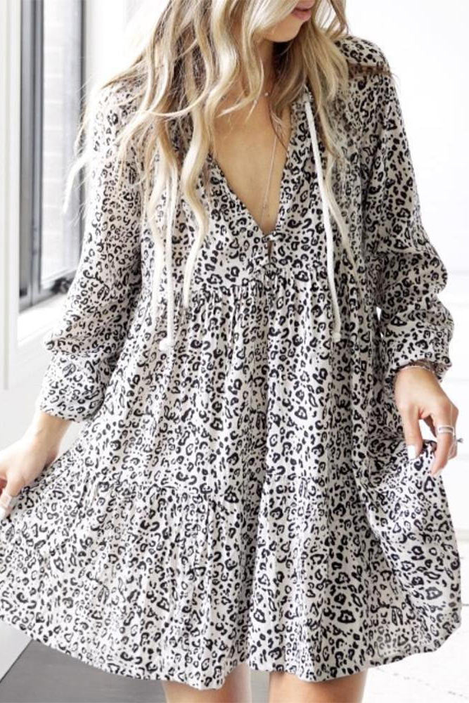 Short Mini Long Sleeve Chiffon Dress