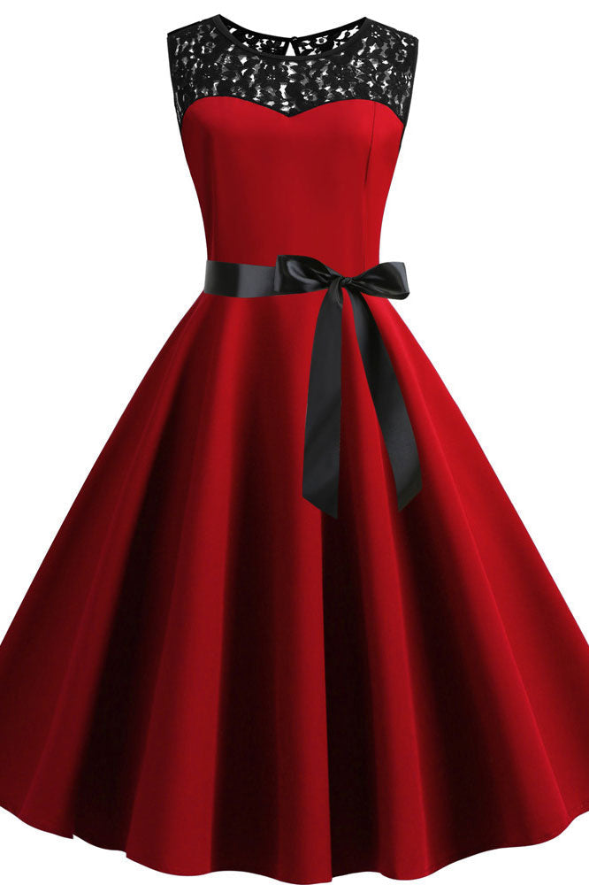 Short Red And Black Sleeveless Party Swing Dresses