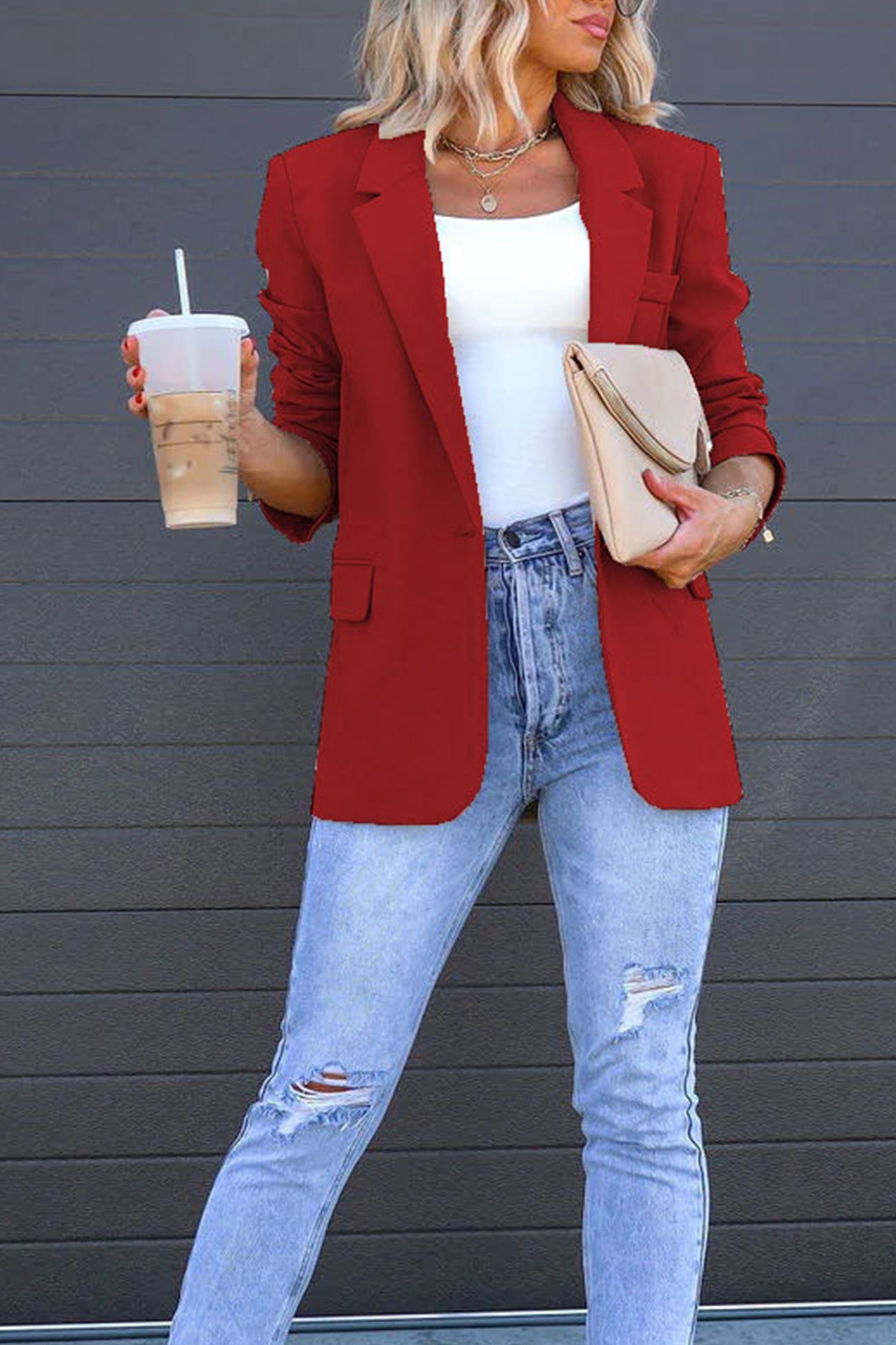 Solid Back Slit Mid-length Blazer