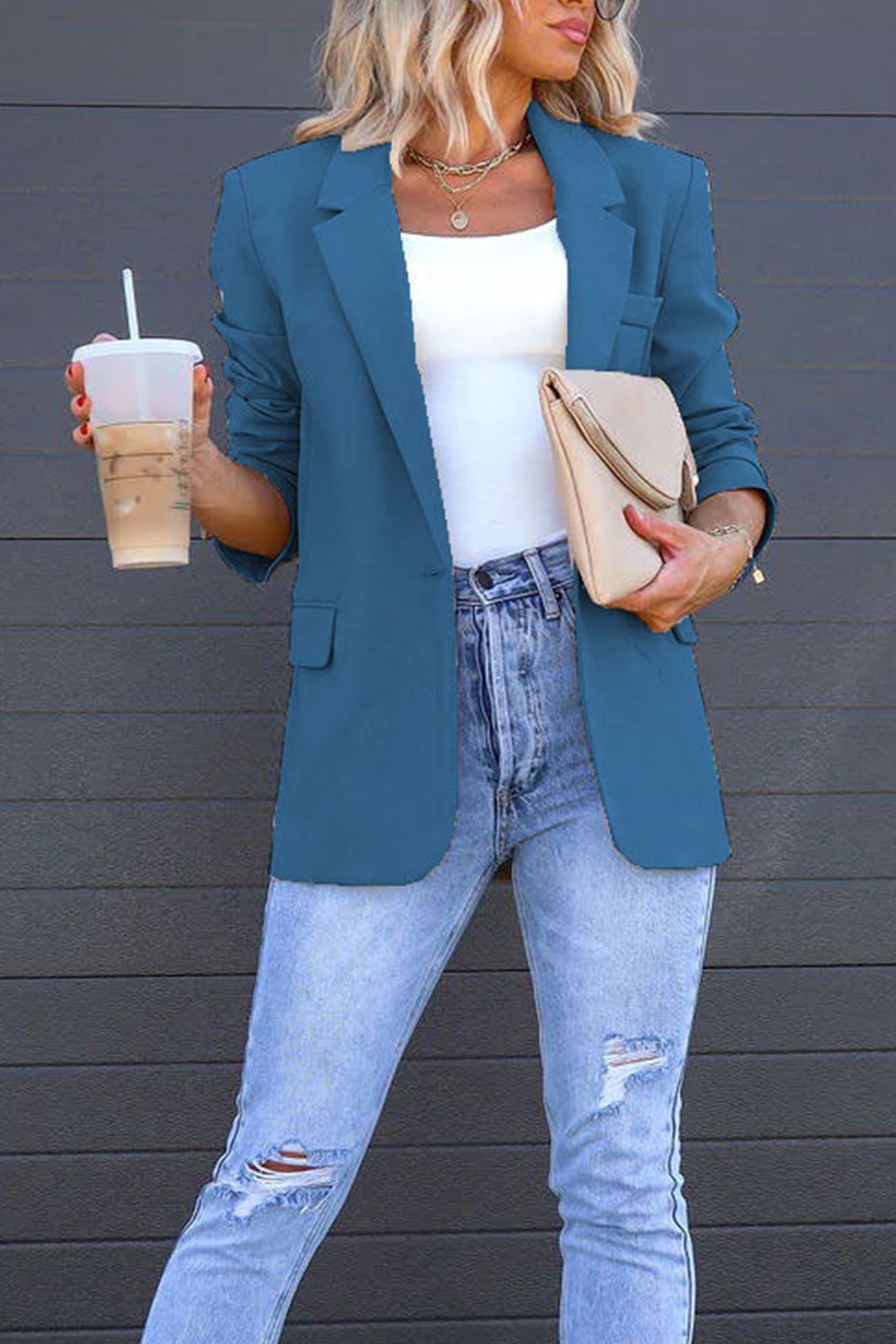 Solid Back Slit Mid-length Blazer