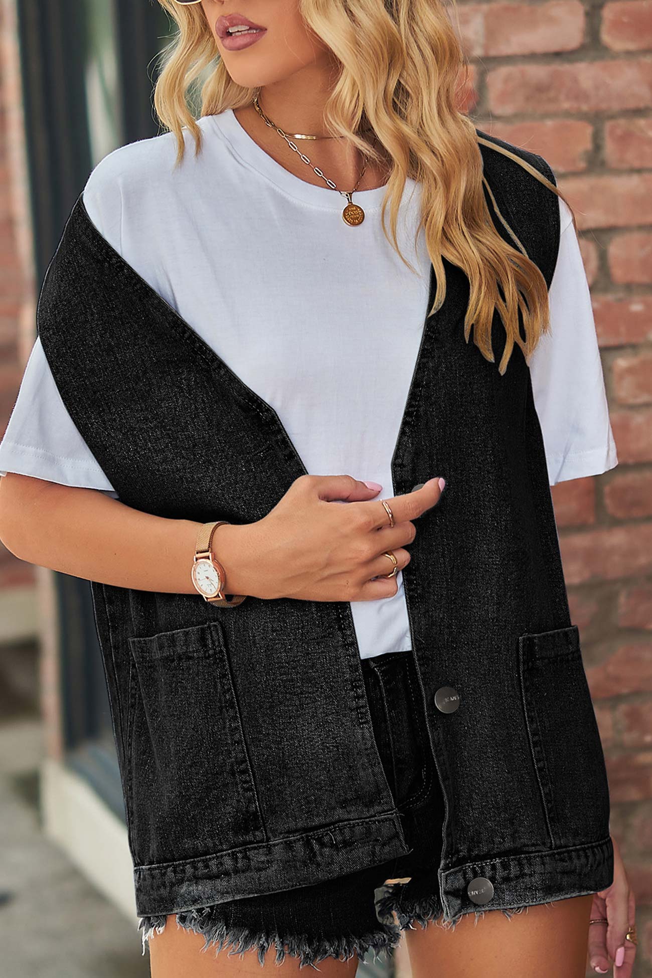 Solid Button-down Denim Jacket