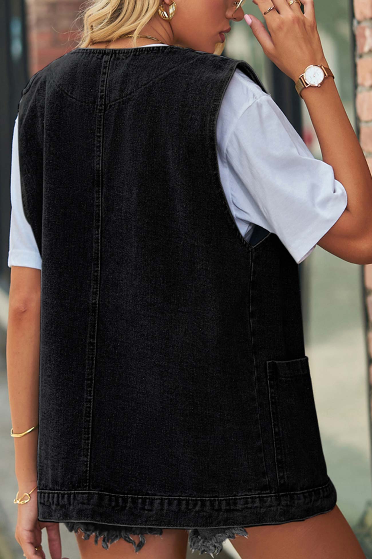 Solid Button-down Denim Jacket