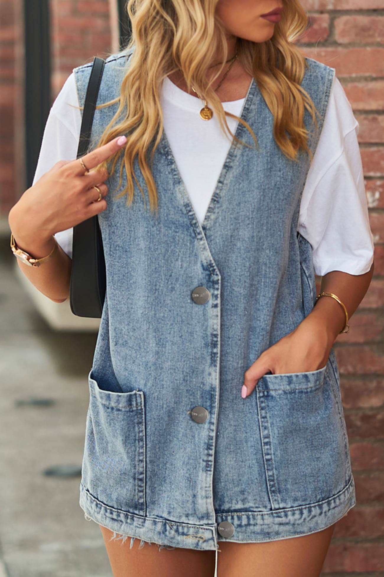 Solid Button-down Denim Jacket