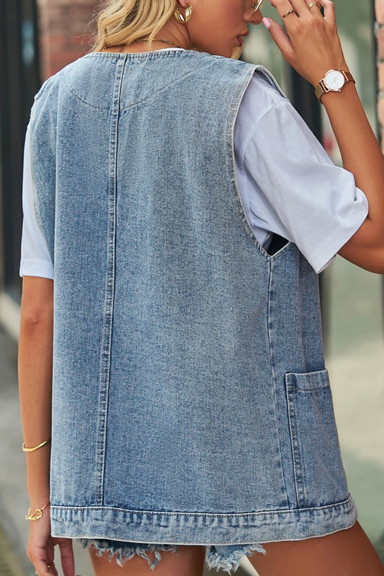 Solid Button-down Denim Jacket