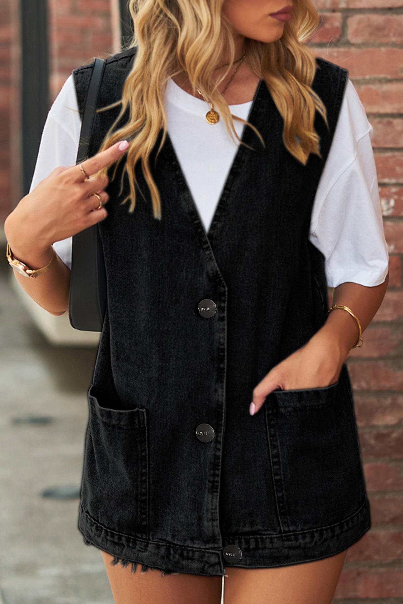 Solid Button-down Denim Jacket