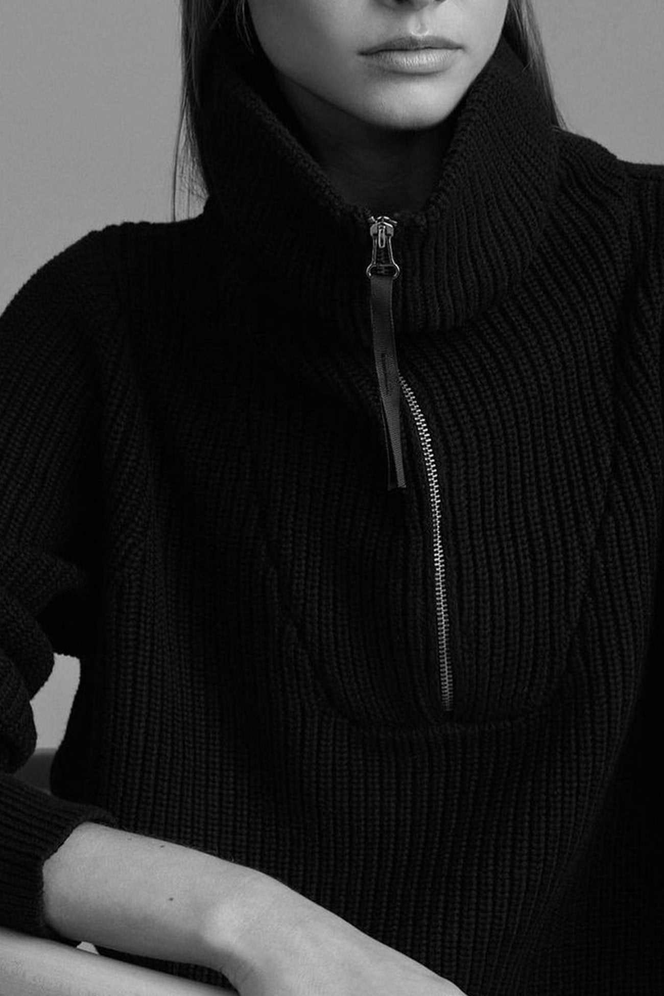 Solid Lapel Zipper Sweater