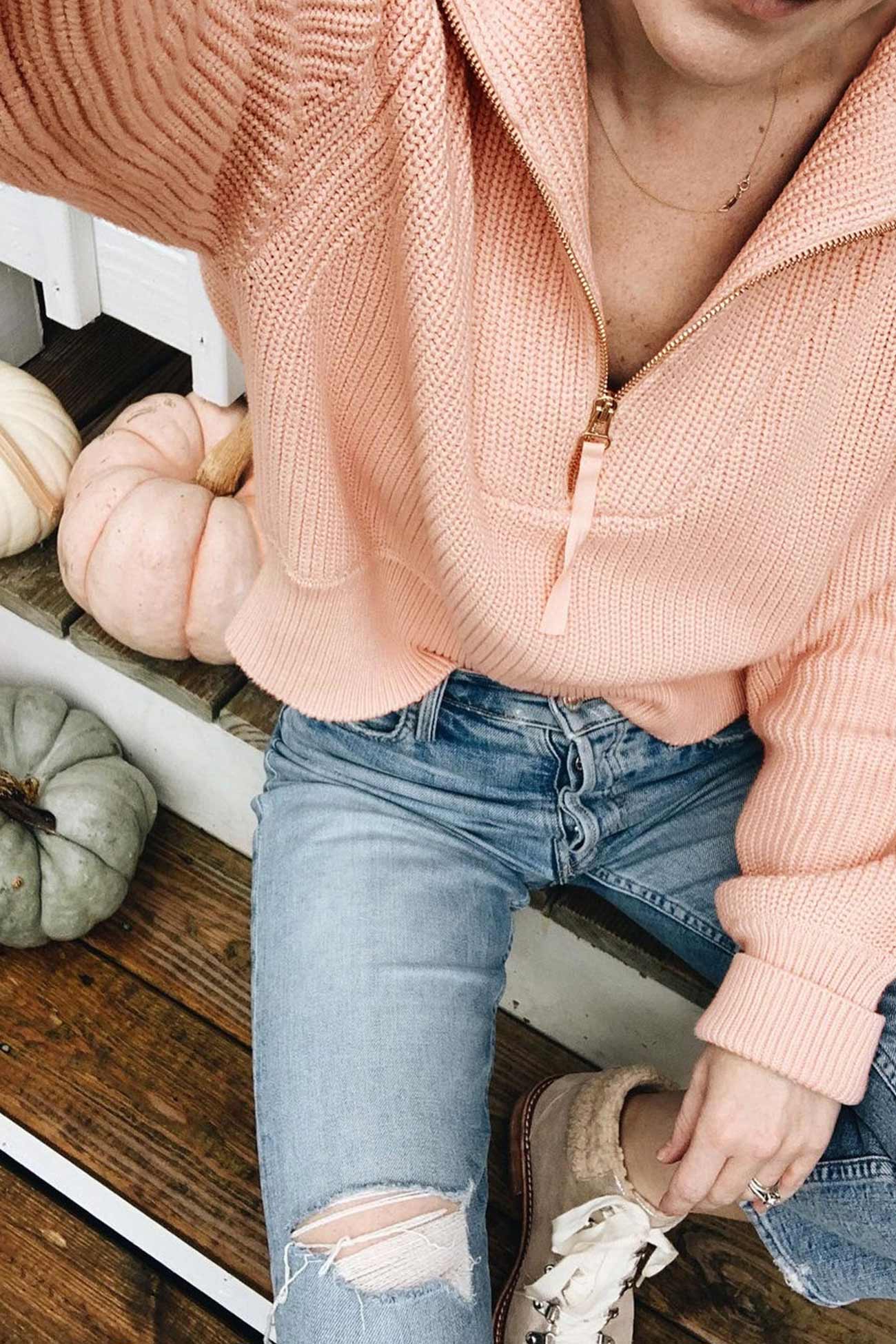 Solid Lapel Zipper Sweater