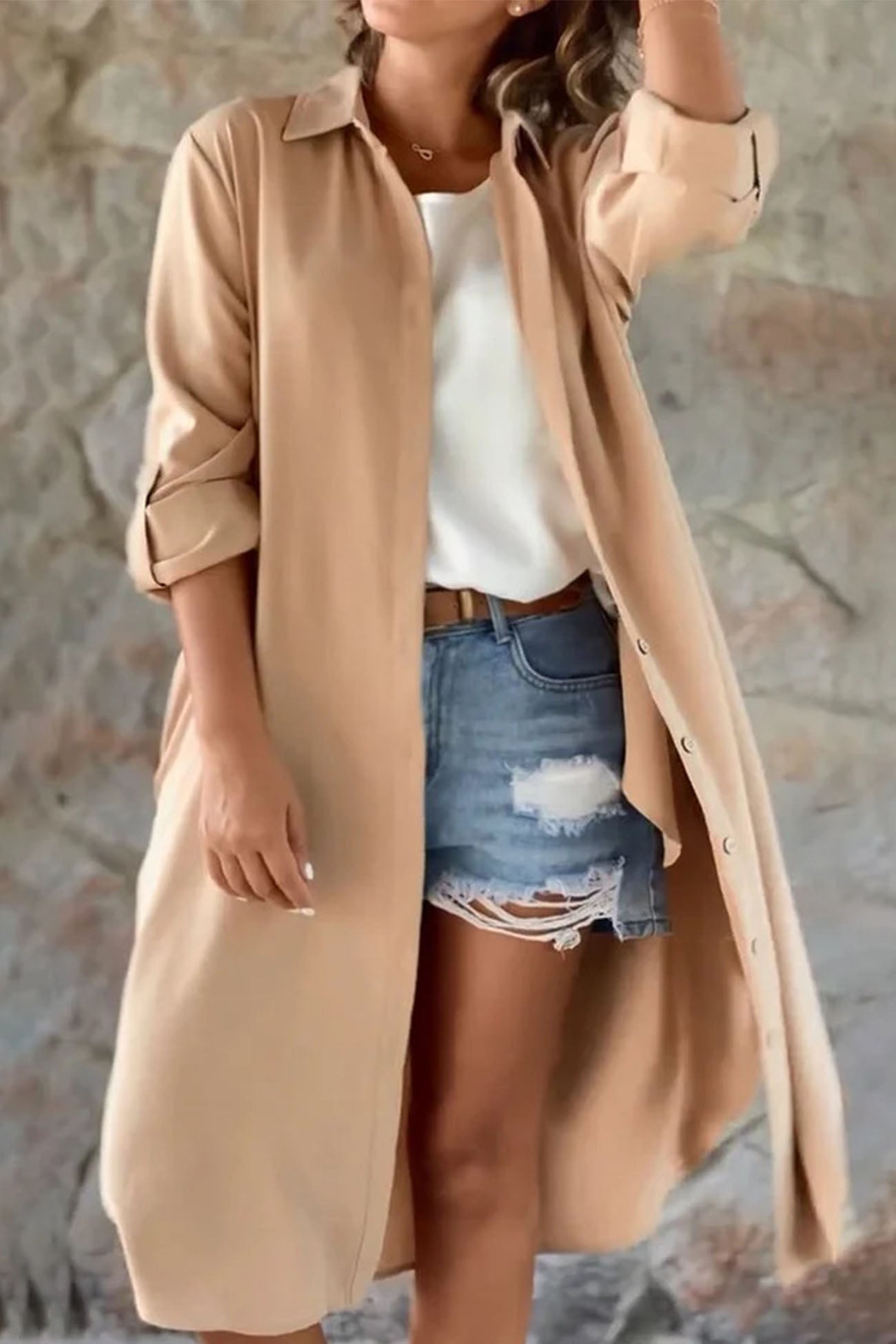 Solid Color Single-breasted Trench Coat