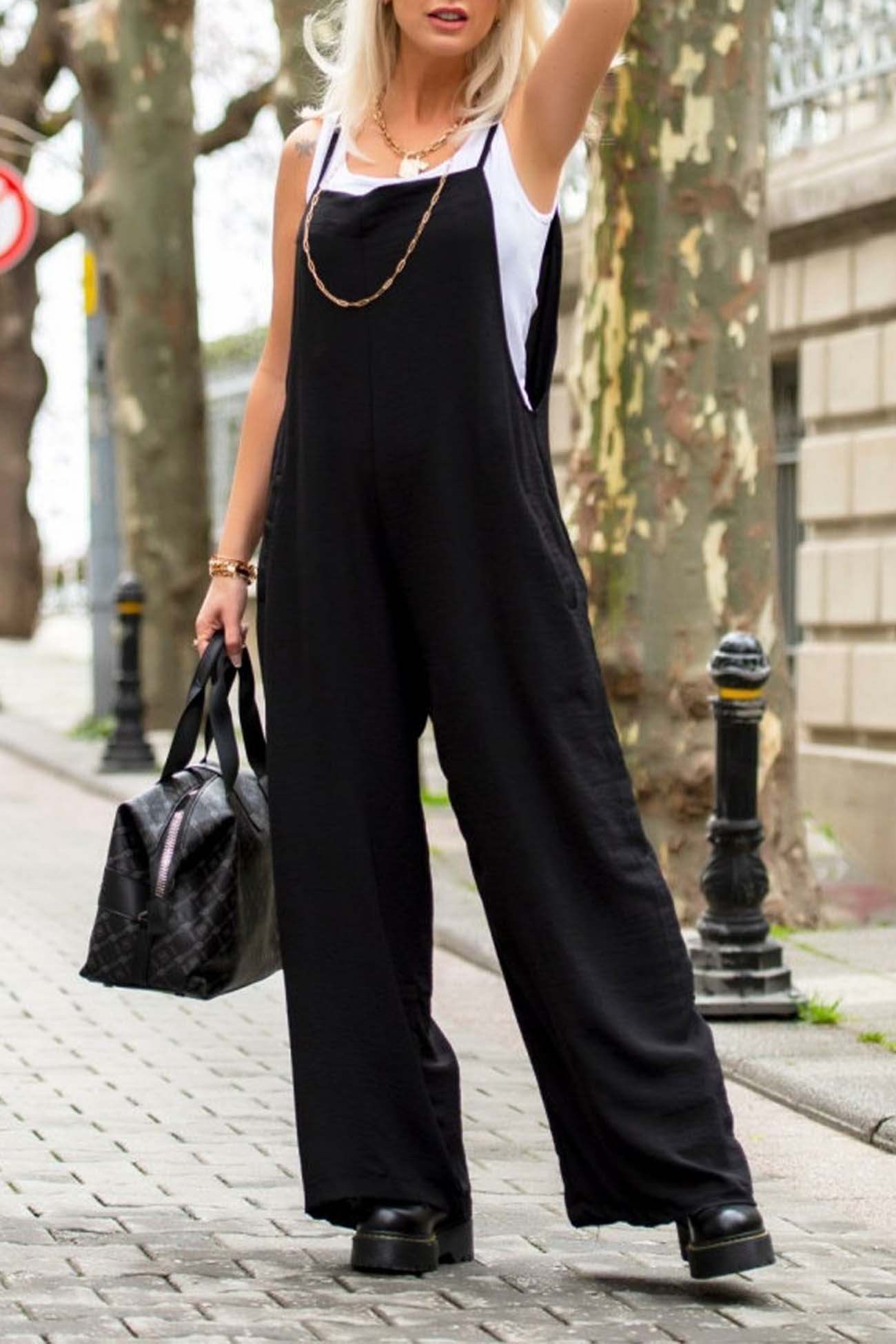 Solid Color Wide Leg Cami Jumpsuits