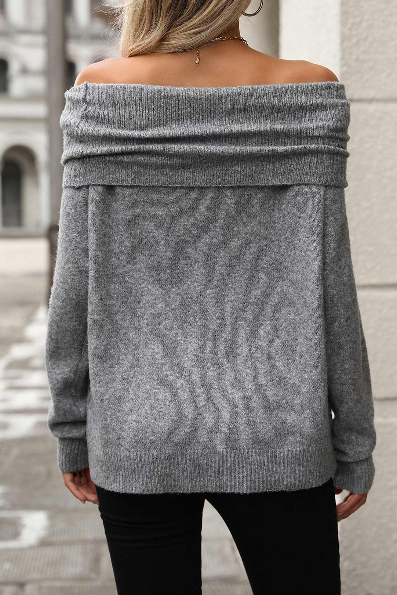 Stacked Collar Solid Pullover Sweater