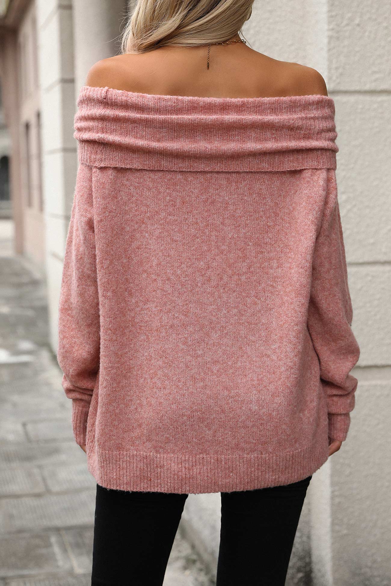 Stacked Collar Solid Pullover Sweater