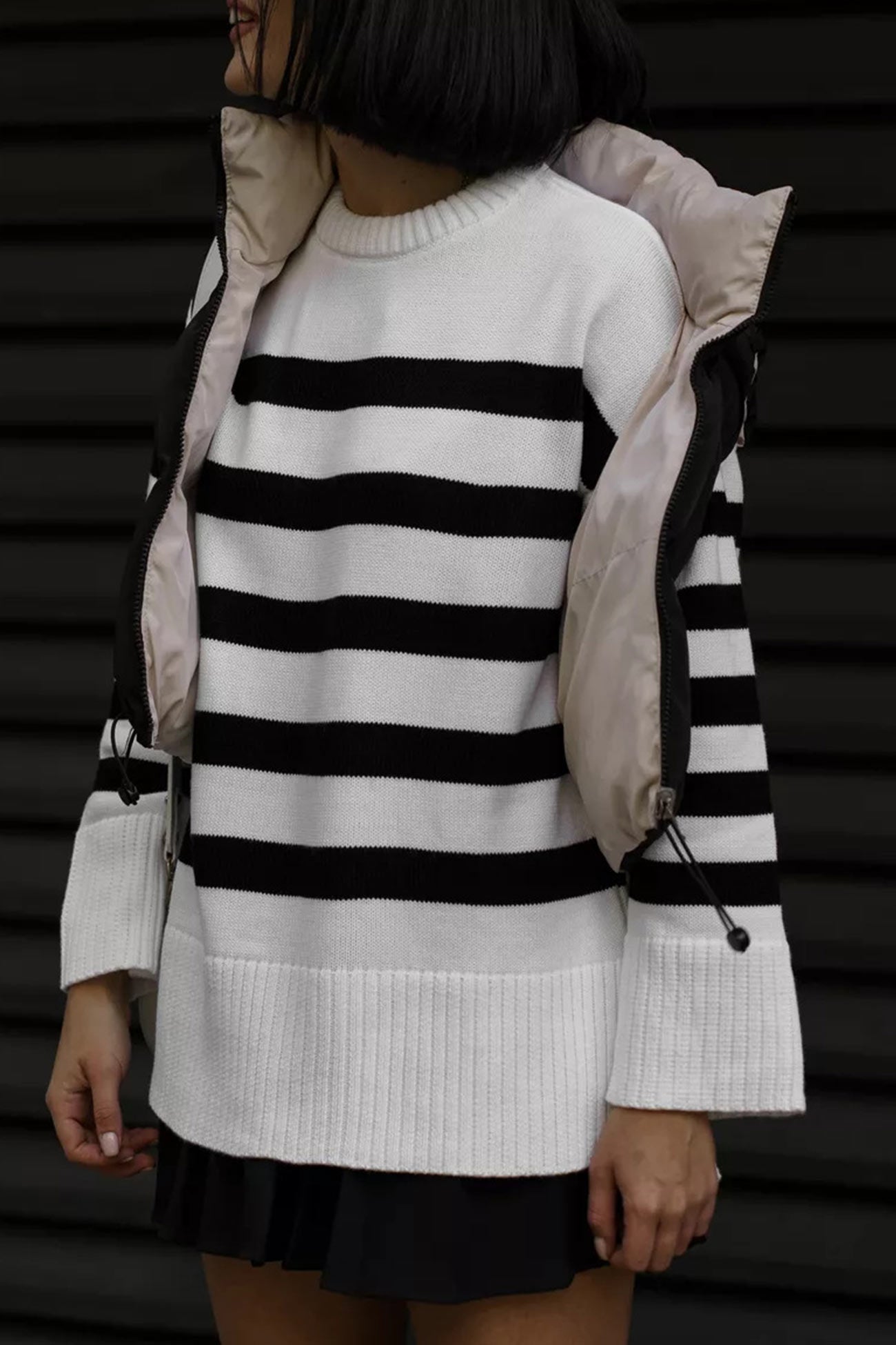 Striped Crewneck Slit Pullover