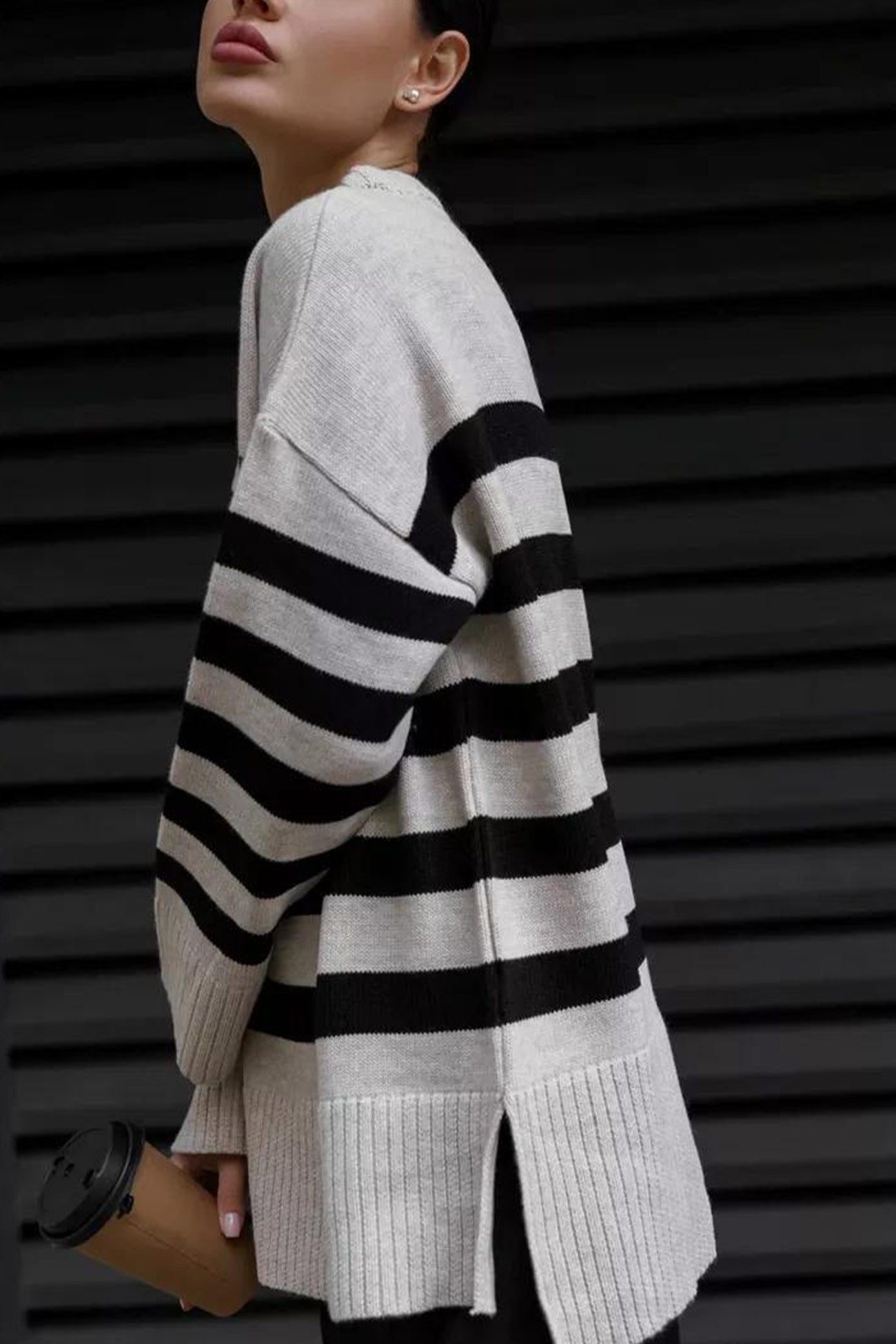 Striped Crewneck Slit Pullover