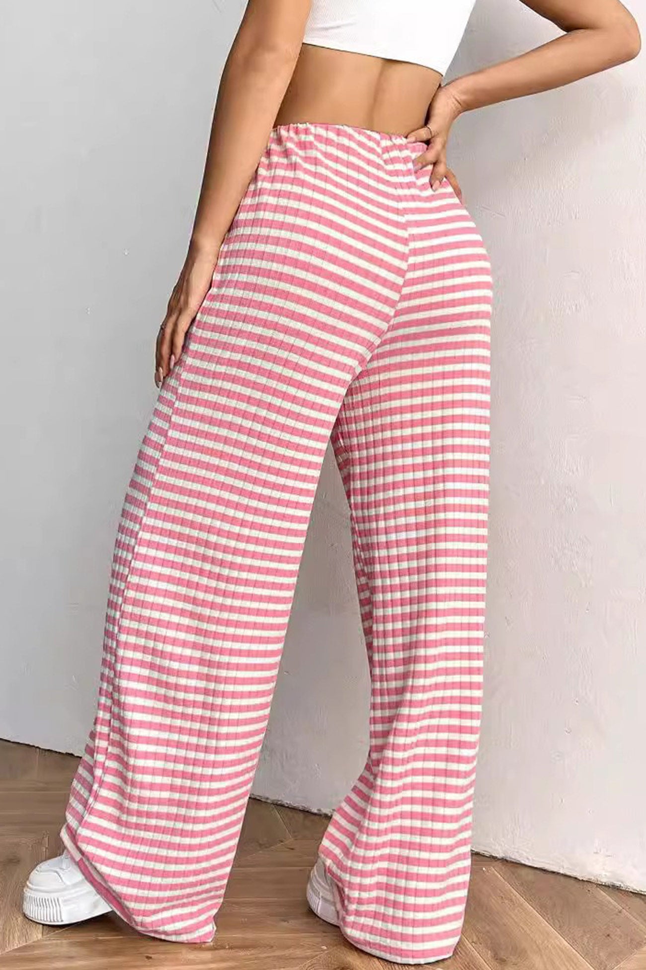 Striped Drawstring Waist Cotton Long Pants