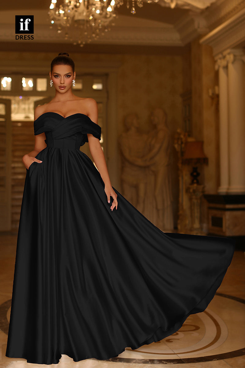 34736 - Chic Off Shoulder A-Line Bow-Knot Ruched Prom Evening Formal Dress