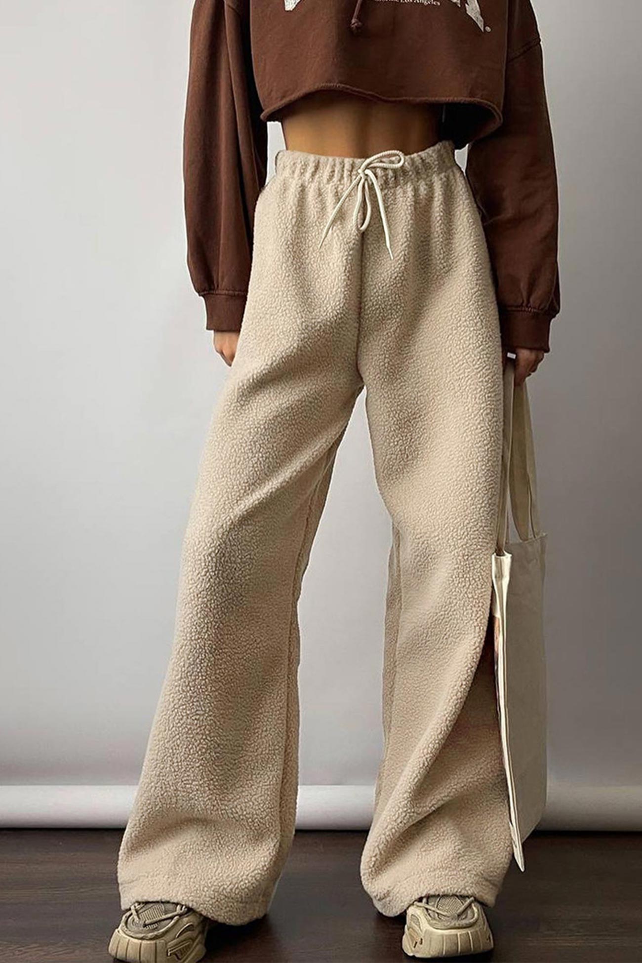 Teddy Boucle Plush Wide Leg Pants