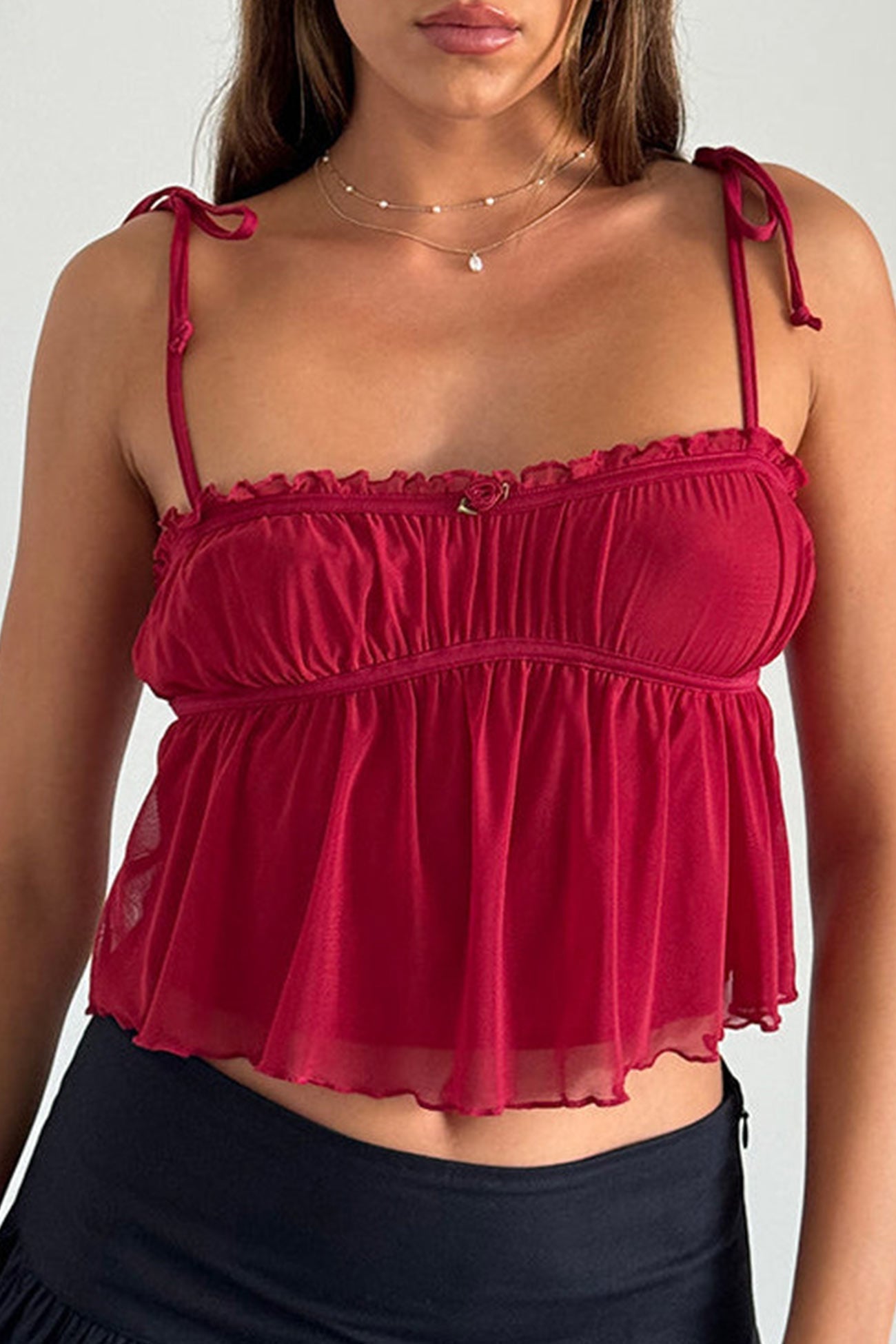 Tie-straps Lace Cami Crop Top