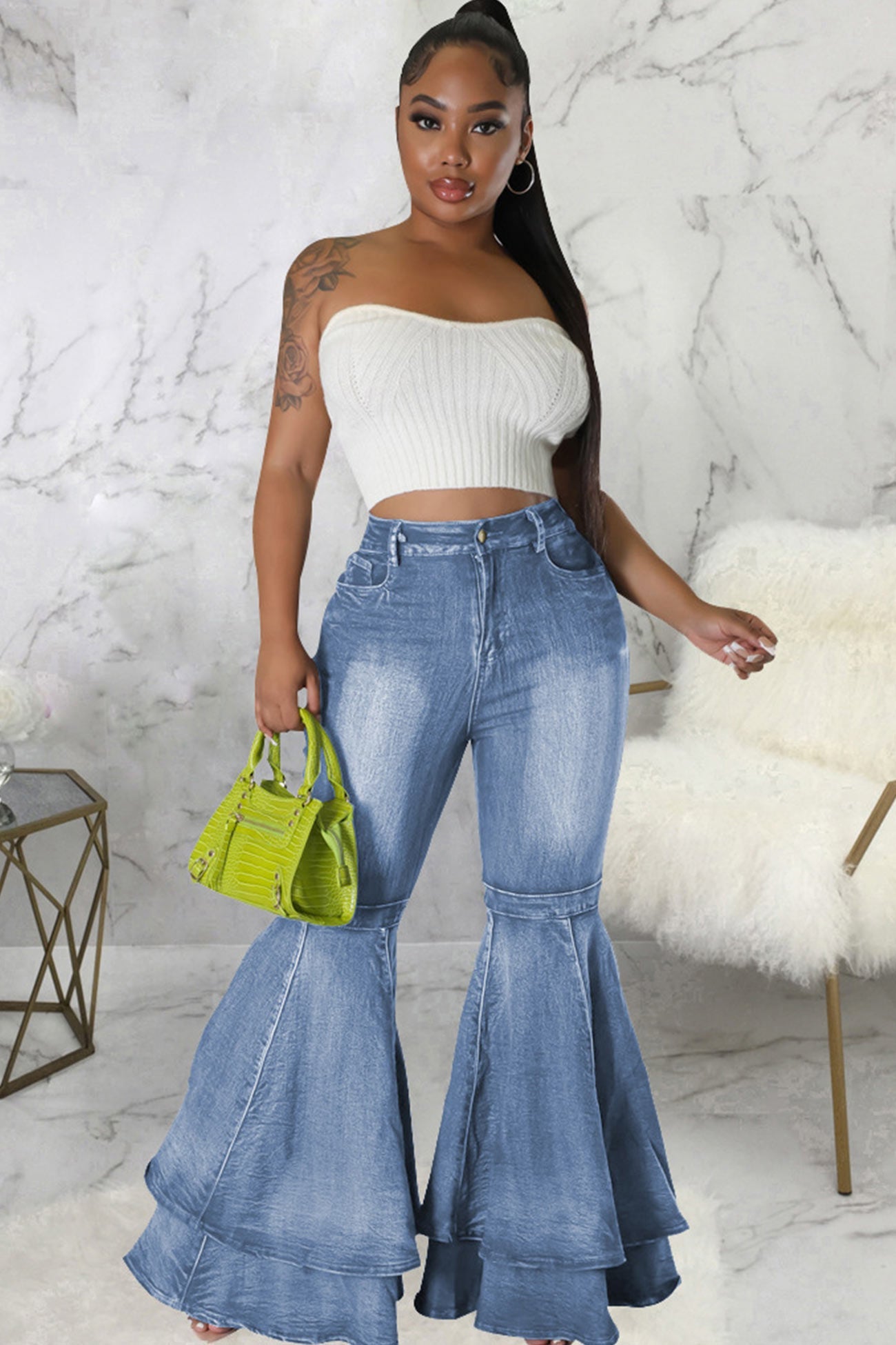 Tiered Flares High Rise Jeans