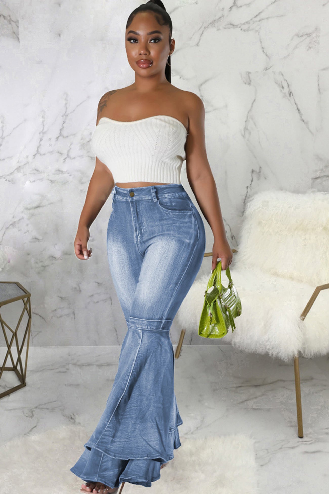 Tiered Flares High Rise Jeans