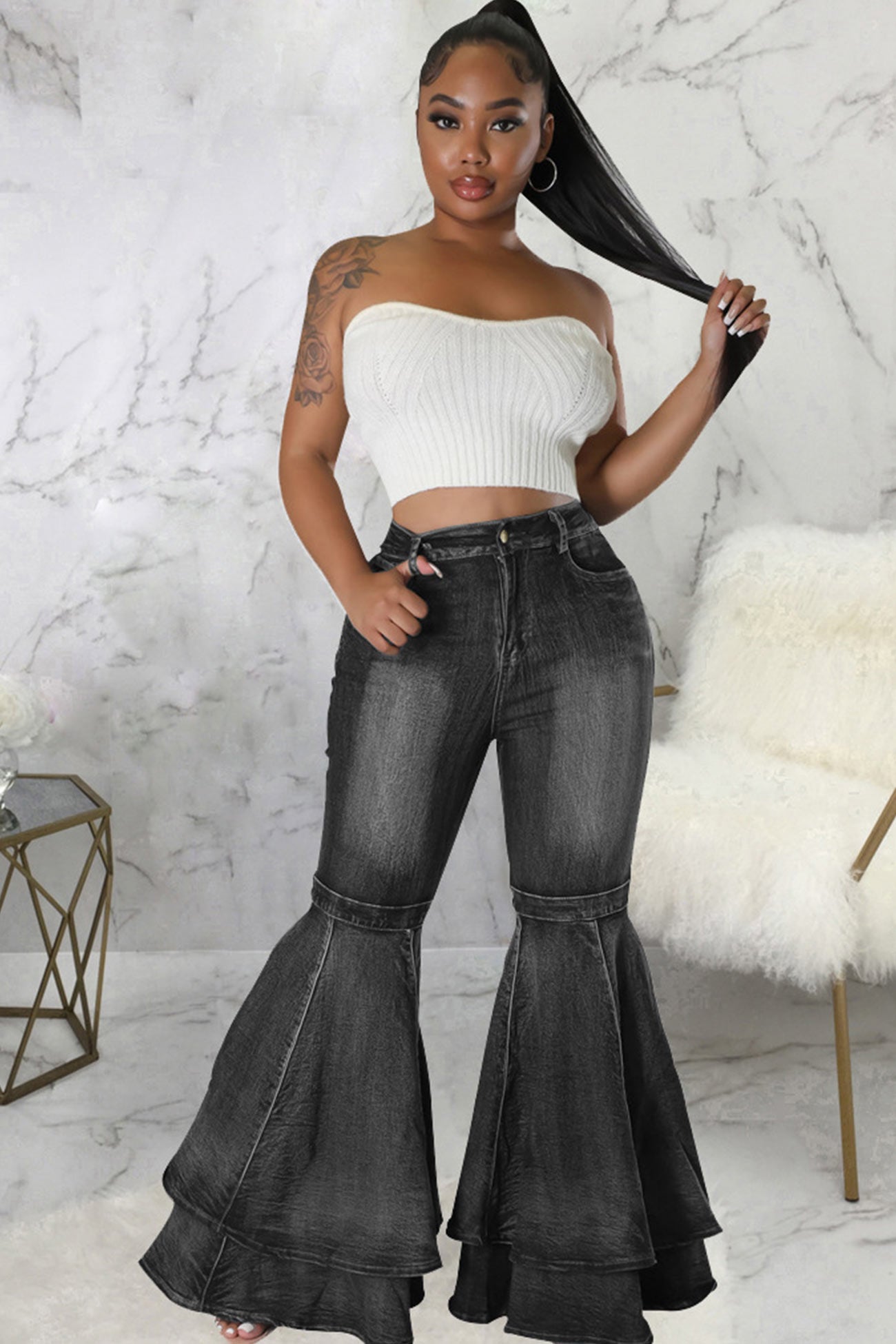 Tiered Flares High Rise Jeans