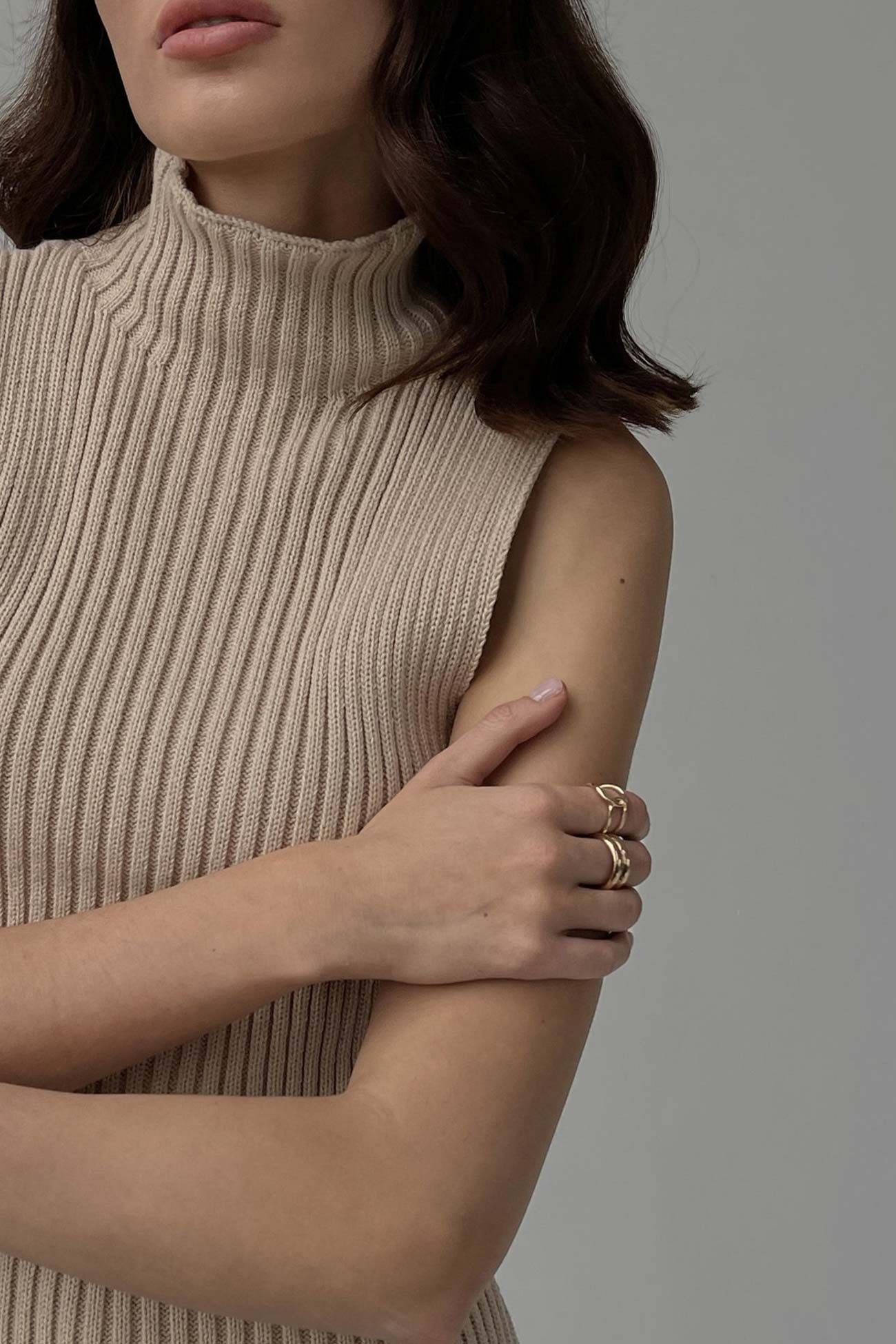 Turtleneck Sleeveless Ribbed Knit Sweater