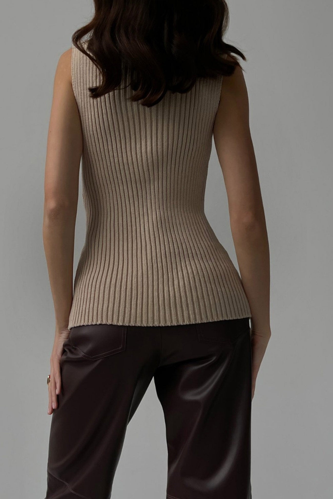 Turtleneck Sleeveless Ribbed Knit Sweater