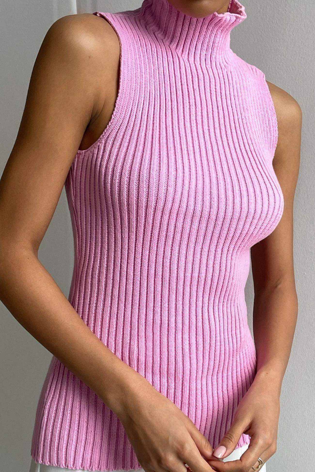 Turtleneck Sleeveless Ribbed Knit Sweater