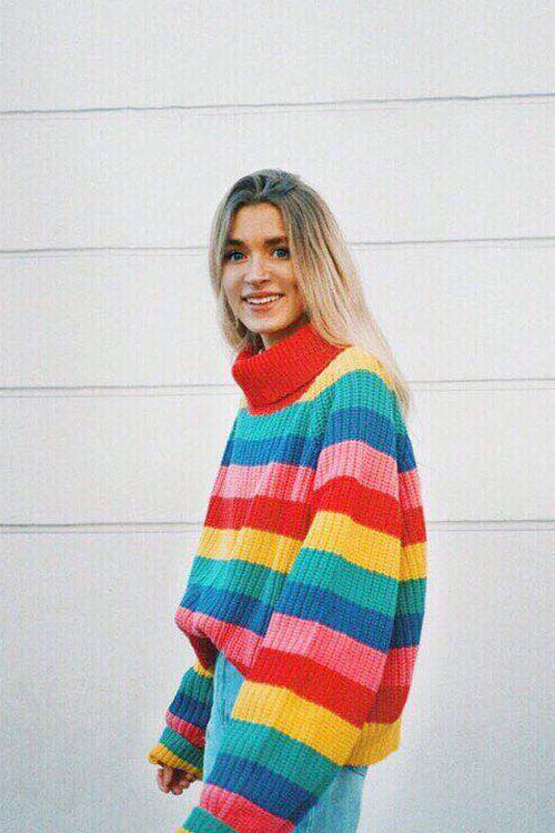 Travelling Light Rainbow Colorful High Neck Sweater