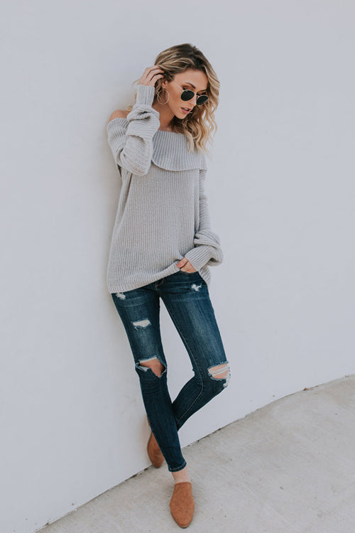 Cuddle Up Love Off Shoulder Knit Sweater - 2 Colors