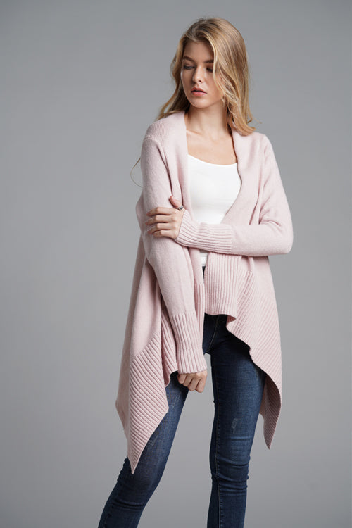 Pink Girl Irregular Hem Knit Cardigan