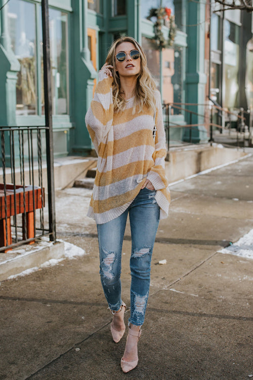 Rainy Day Stripe Loose Style Knit Sweater - 2 Colors