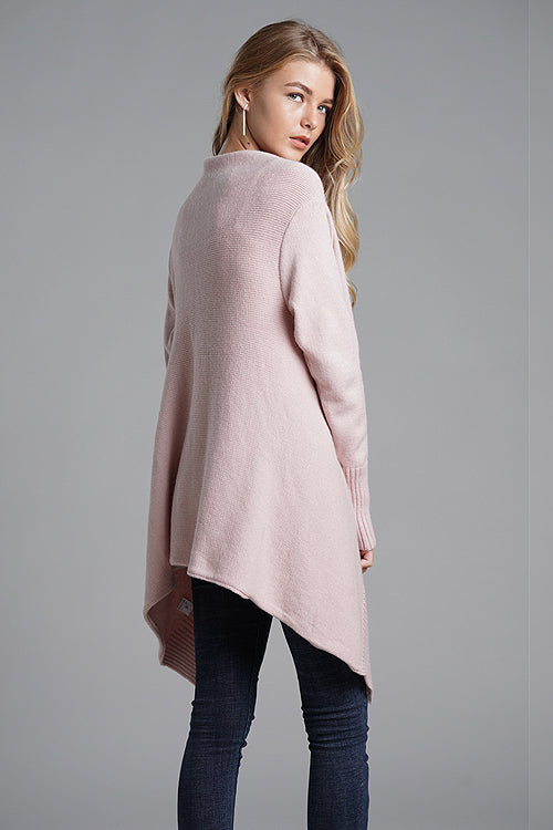 Pink Girl Irregular Hem Knit Cardigan