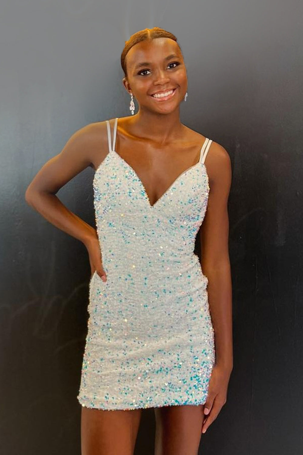 Blue Homecoming Dress Backless Spaghetti Straps Tight Short Prom Dress