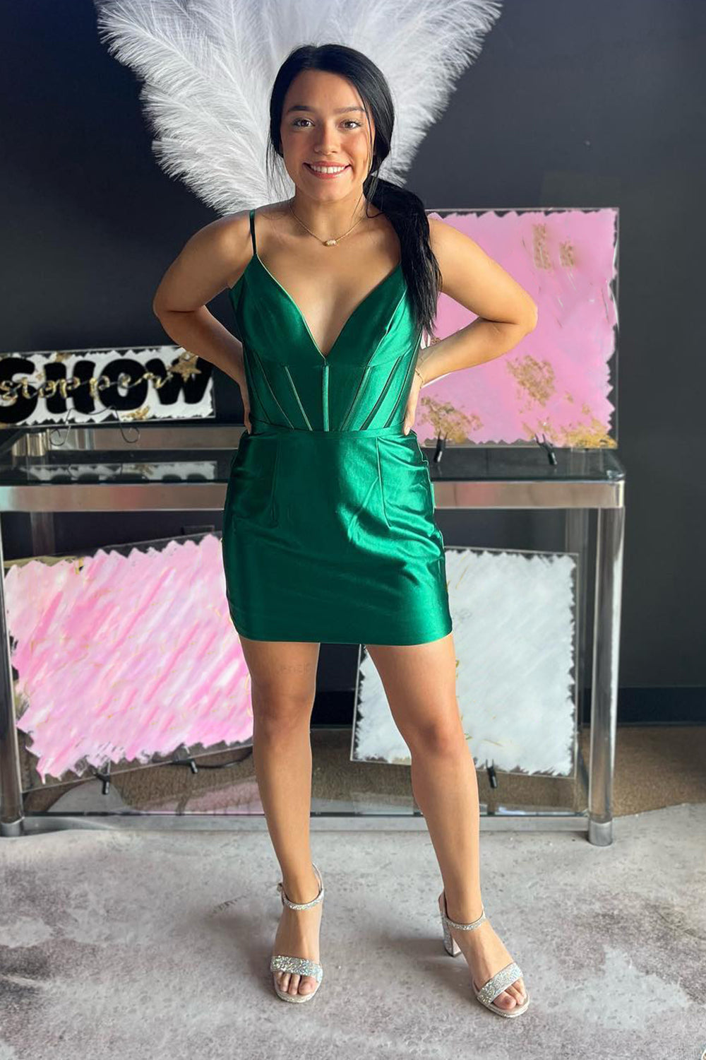 Simple Green Homecoming Dress Corset Tight Satin Short Prom Dress