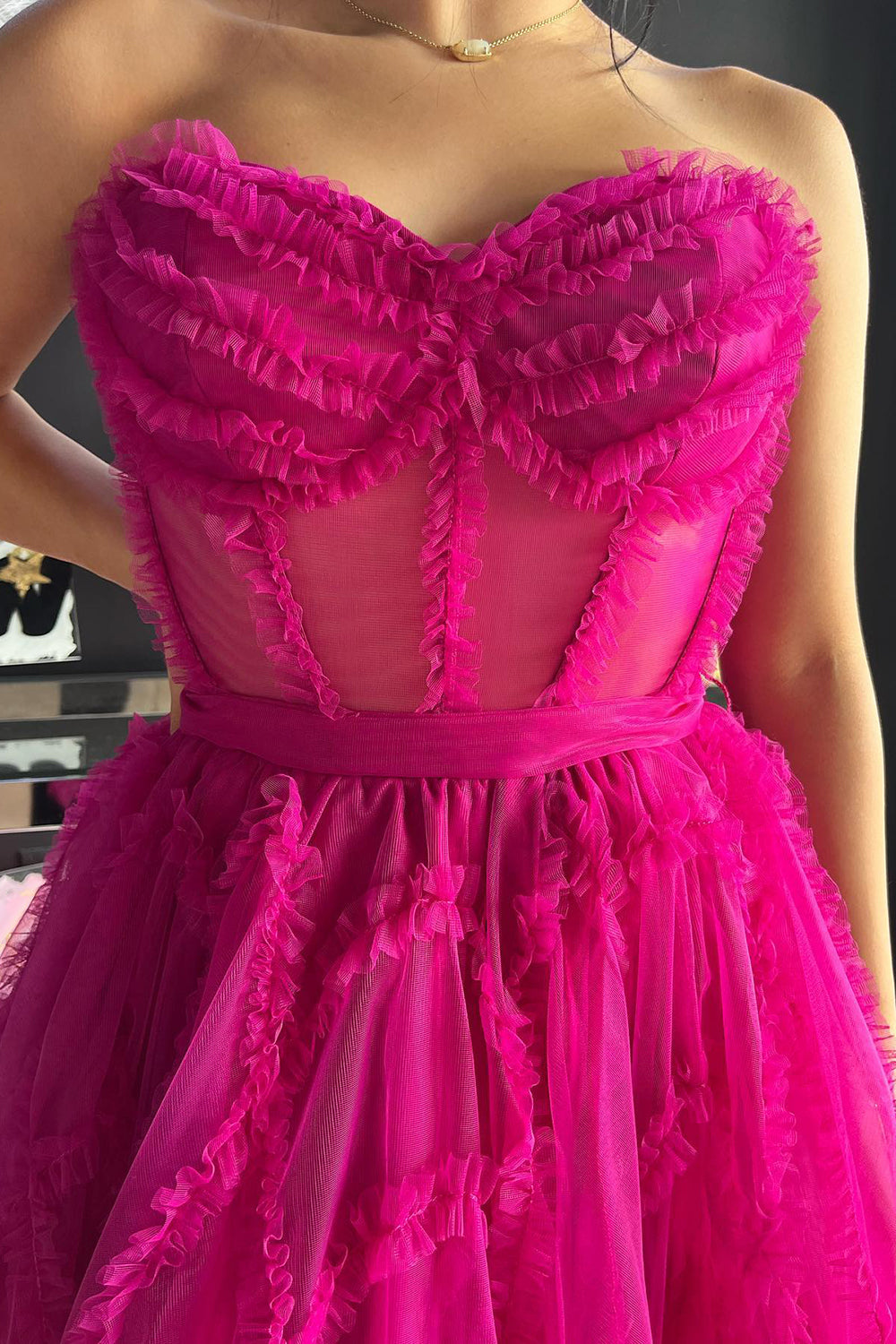 Fuchsia Homecoming Dress Corset Sweetheart A-Line Short Tulle Prom Dress