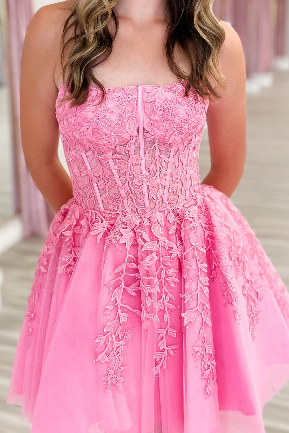 Fuchsia Homecoming Dress Corset Lace A-Line Tulle Prom Dress