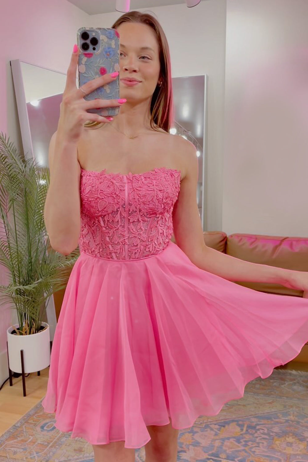 Fuchsia Homecoming Dress Corset Lace A-Line Tulle Prom Dress