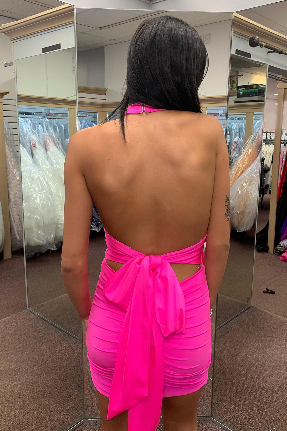 Simple Fuchsia Homecoming Dress Convertible Wear Satin Tight Short Prom Dress