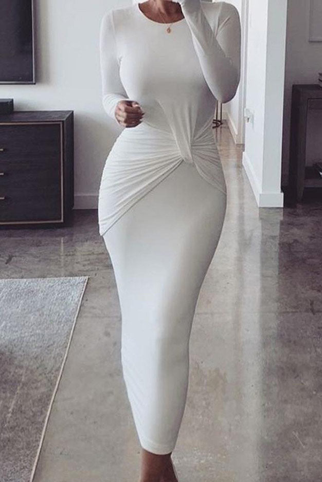 White Long Sleeve Bodycon Evening Party Dress