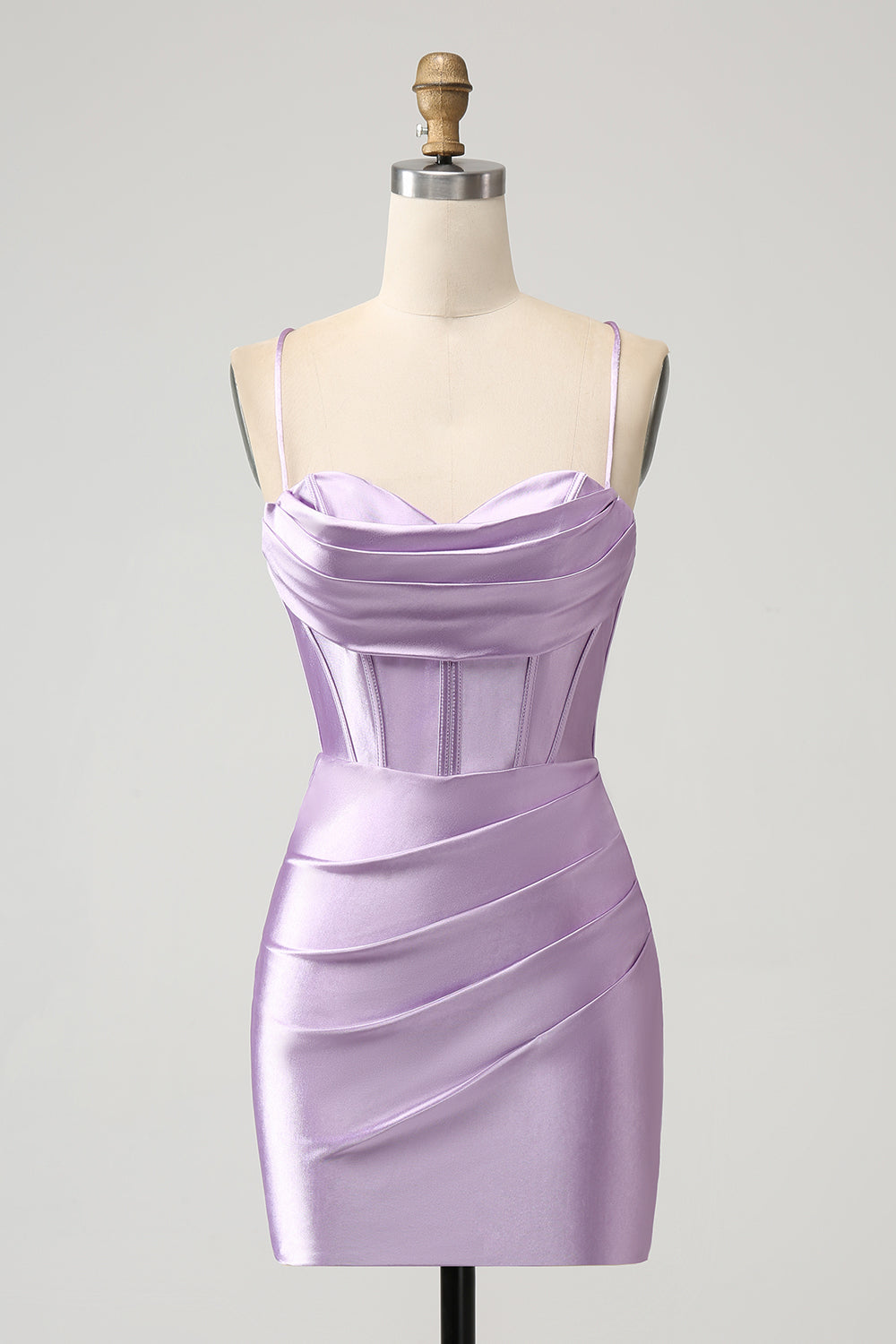 Lilac Homecoming Dress Bodycon Spaghetti Straps Corset Satin Short Prom Dress