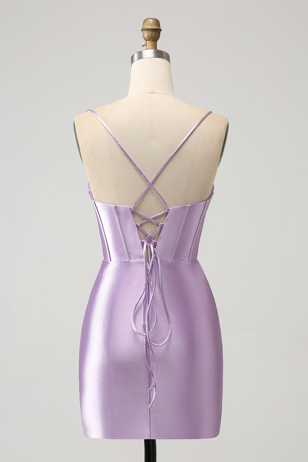 Lilac Homecoming Dress Bodycon Spaghetti Straps Corset Satin Short Prom Dress