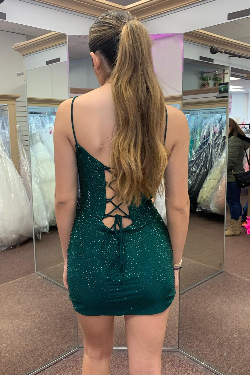 Dark Green Homecoming Dress Corset Beaded Tight Short Prom Dress