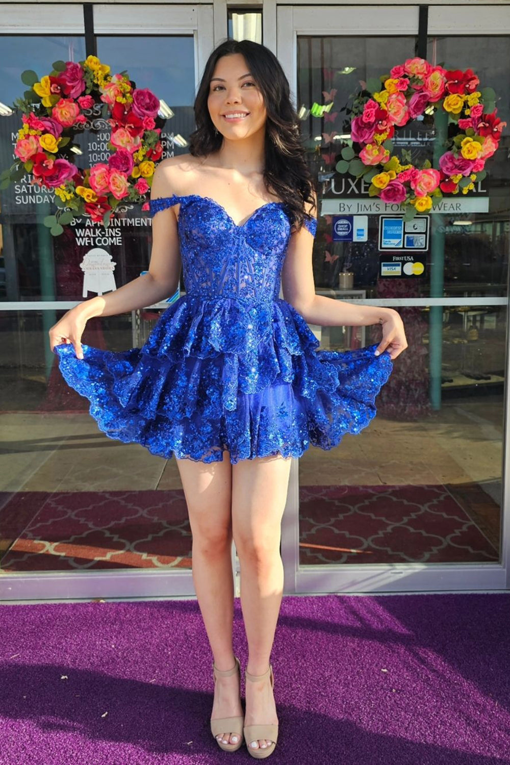 Blue Homecoming Dress Corset Tiered Lace A-Line Short Prom Dress