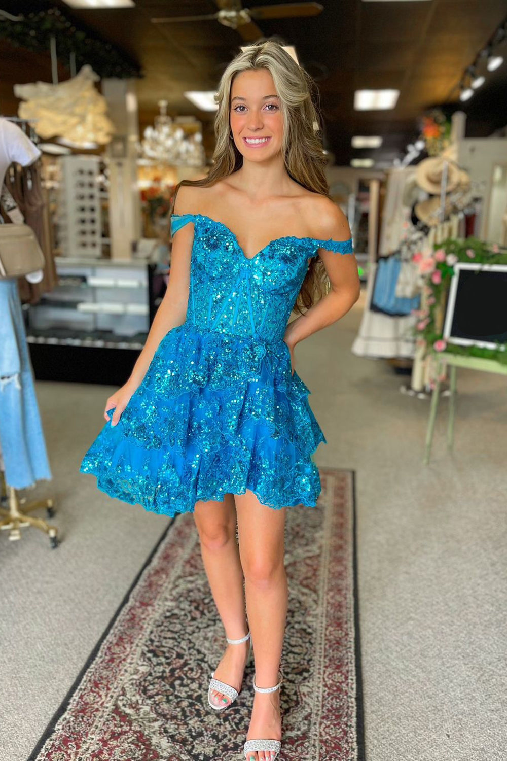 Blue Homecoming Dress Corset Tiered Lace A-Line Short Prom Dress