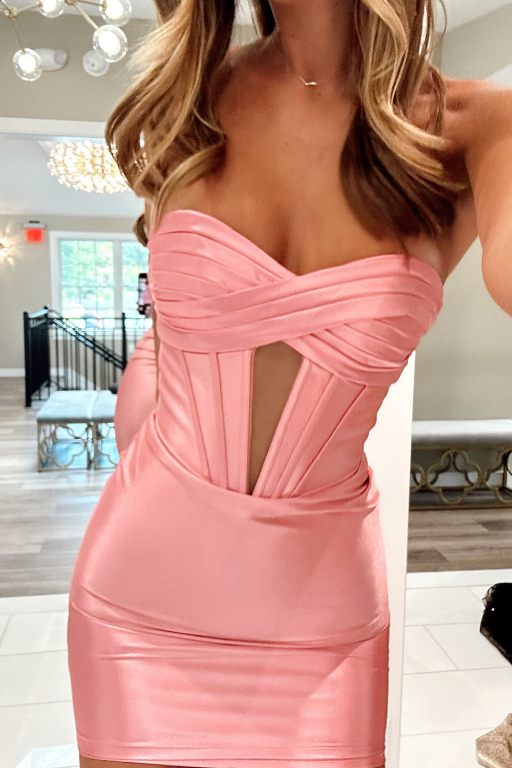 Simple Golden Homecoming Dress Corset Strapless Tight Short Prom Dress