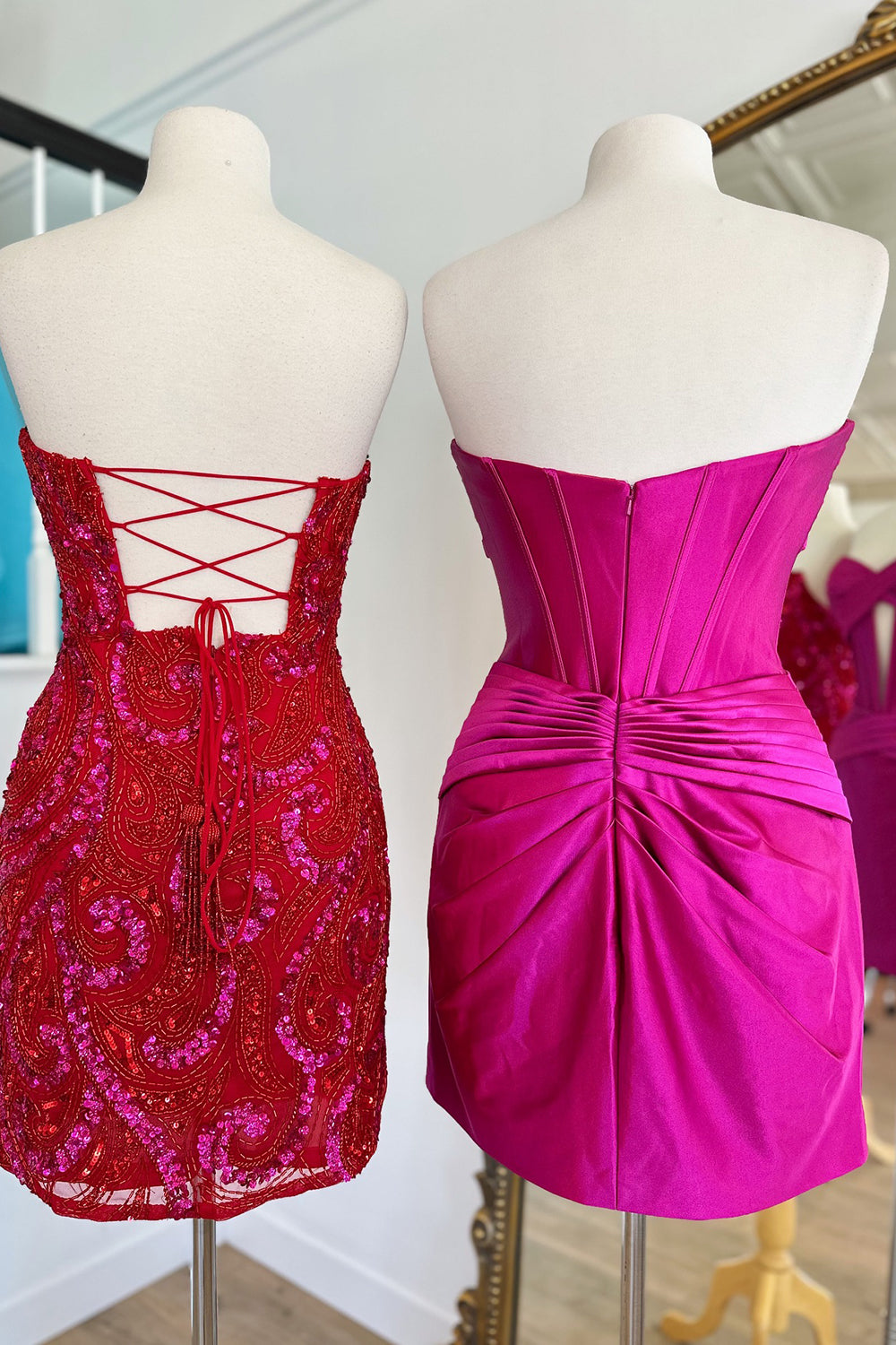 Burgundy Homecoming Dress Corset Strapless Tight Short Prom Dress