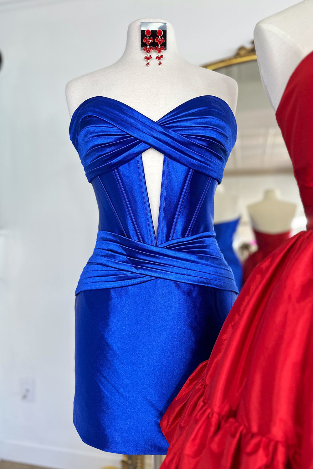 Blue Homecoming Dress Corset Keyhole Tight Short Prom Dress with Ruffles